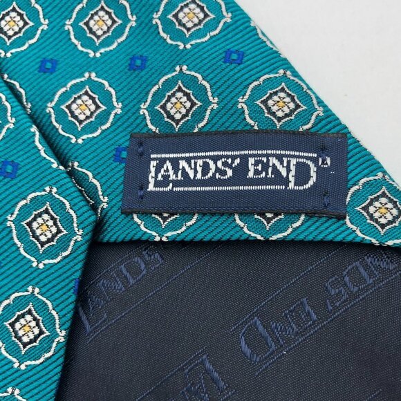 Lands' End Blue and Green Silk Tie - Picture 4 of 5